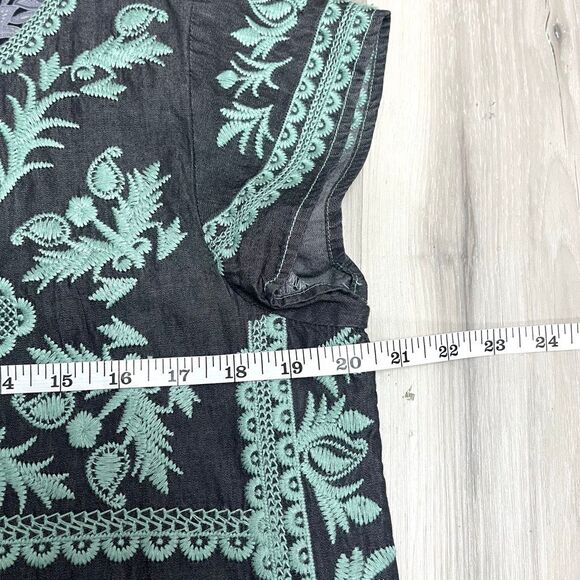 Ivy Jane Dress Women’s Small 100% Cotton Dark Gray and Teal Embroidered Short Sl - Picture 8 of 9
